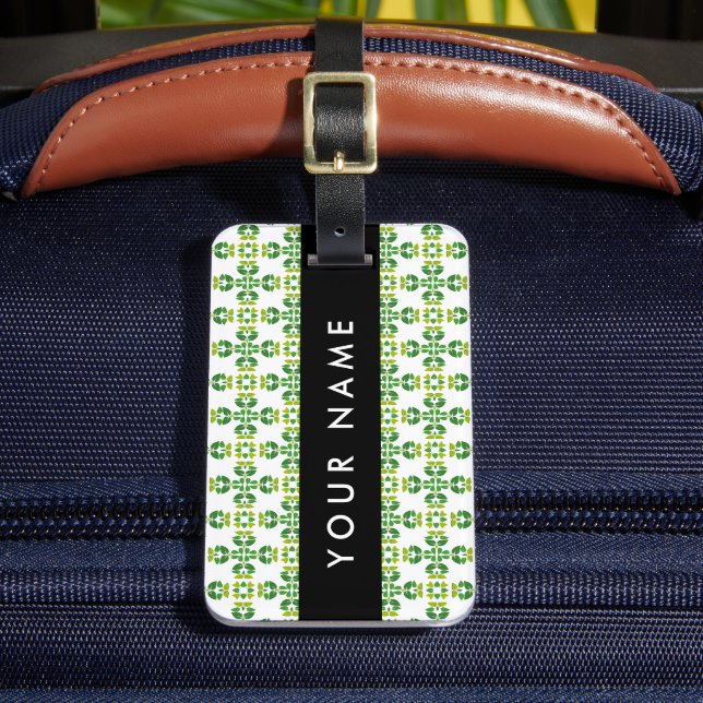 Leaf Pattern, Green Leaves, Your Name Luggage Tag (Front Insitu 2)