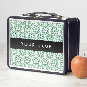 Leaf Pattern, Green Leaves, Your Name Metal Lunch Box