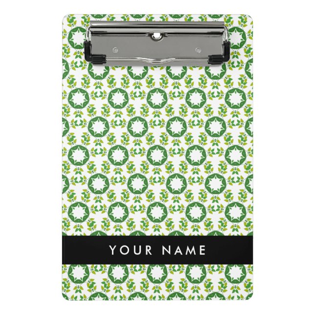Leaf Pattern, Green Leaves, Your Name Mini Clipboard (Front)