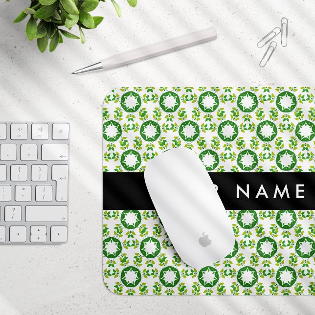 Leaf Pattern, Green Leaves, Your Name Mouse Mat (Creator Uploaded)