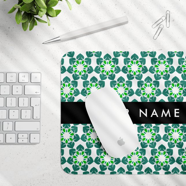 Leaf Pattern, Green Leaves, Your Name Mouse Mat (Creator Uploaded)