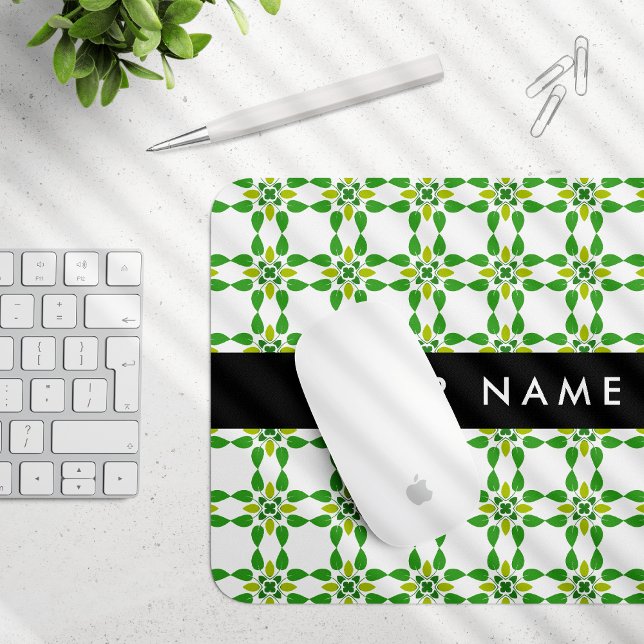 Leaf Pattern, Green Leaves, Your Name Mouse Mat (Creator Uploaded)