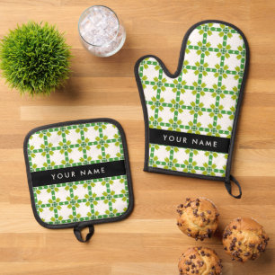 Leaf Pattern, Green Leaves, Your Name Oven Mitt & Pot Holder Set