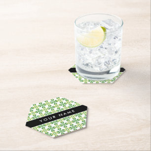 Leaf Pattern, Green Leaves, Your Name Paper Coaster
