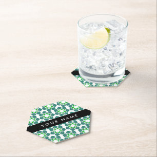 Leaf Pattern, Green Leaves, Your Name Paper Coaster