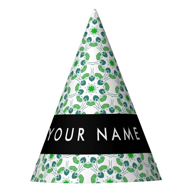Leaf Pattern, Green Leaves, Your Name Party Hat (Front)