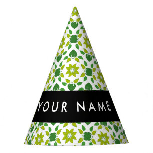 Leaf Pattern, Green Leaves, Your Name Party Hat