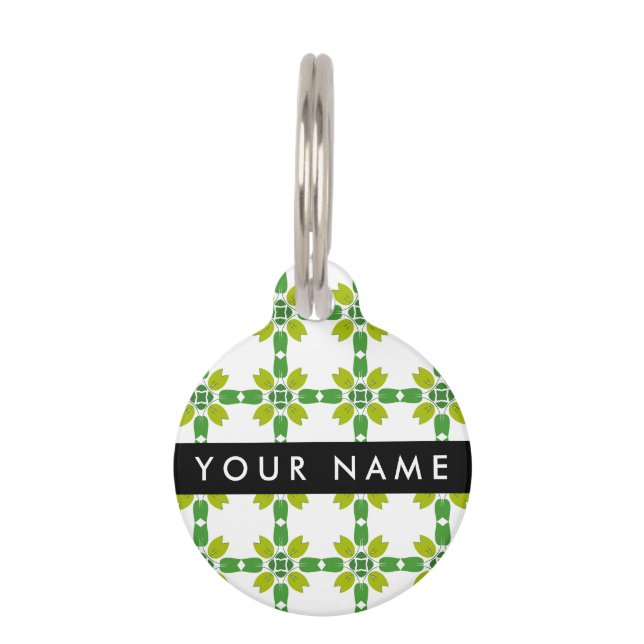 Leaf Pattern, Green Leaves, Your Name Pet Tag (Front)
