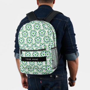 Leaf Pattern, Green Leaves, Your Name Printed Backpack