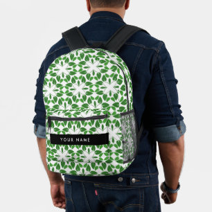Leaf Pattern, Green Leaves, Your Name Printed Backpack