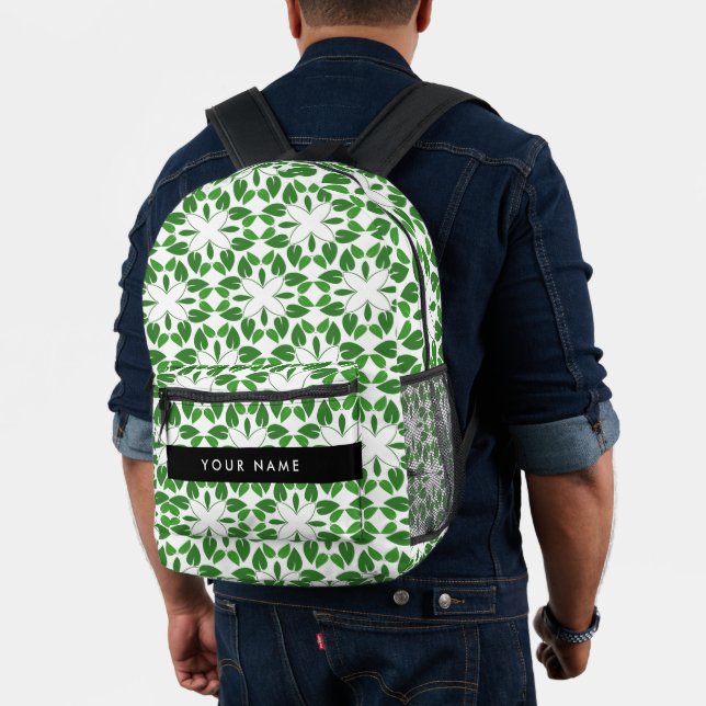 Leaf Pattern, Green Leaves, Your Name Printed Backpack (Insitu (Model))