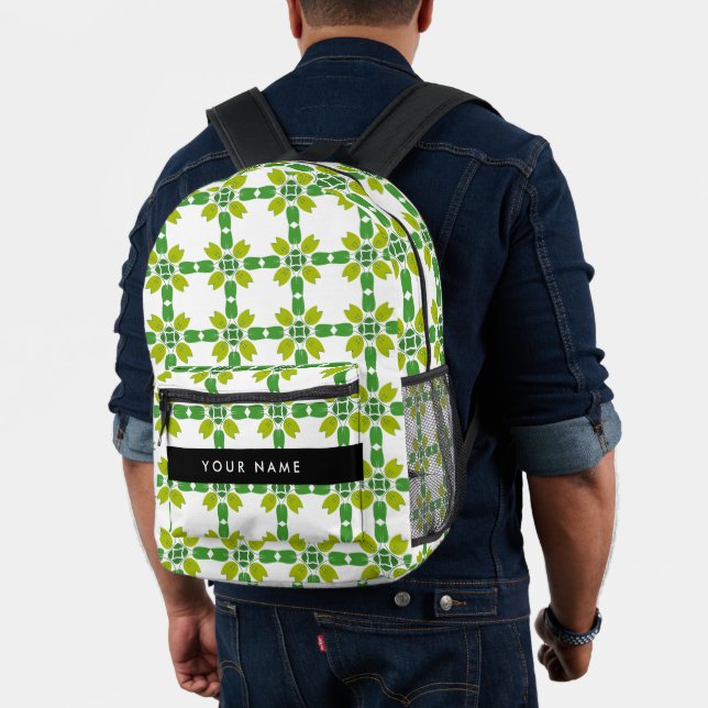 Leaf Pattern, Green Leaves, Your Name Printed Backpack (Insitu (Model))