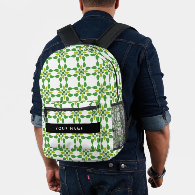 Leaf Pattern, Green Leaves, Your Name Printed Backpack (Insitu (Model))