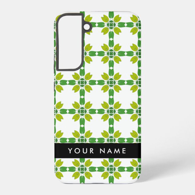 Leaf Pattern, Green Leaves, Your Name Samsung Galaxy S22+ Case (Back)