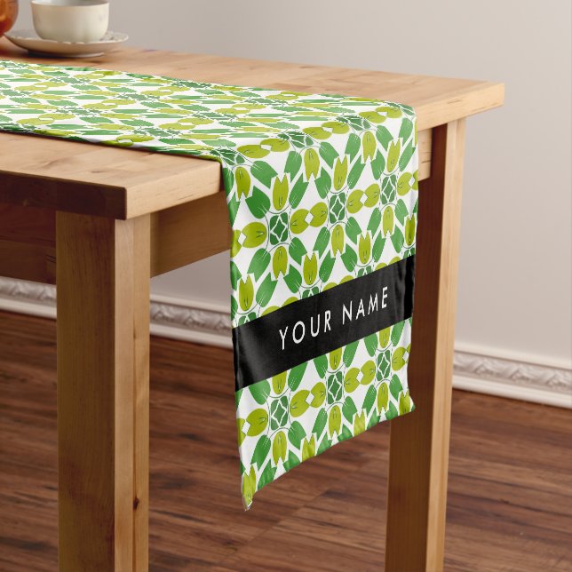Leaf Pattern, Green Leaves, Your Name Short Table Runner (In Situ)