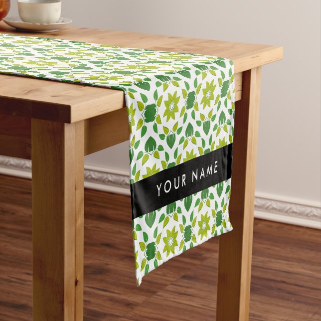 Leaf Pattern, Green Leaves, Your Name Short Table Runner (In Situ)