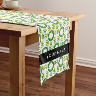 Leaf Pattern, Green Leaves, Your Name Short Table Runner