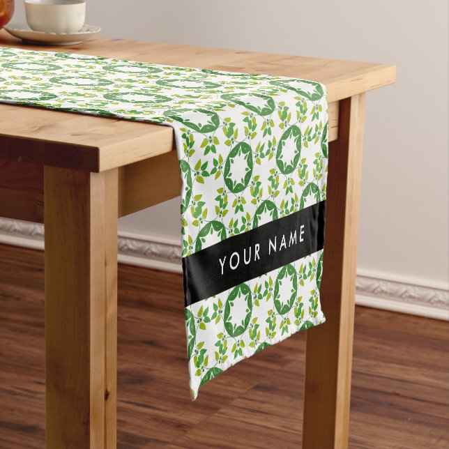 Leaf Pattern, Green Leaves, Your Name Short Table Runner (In Situ)