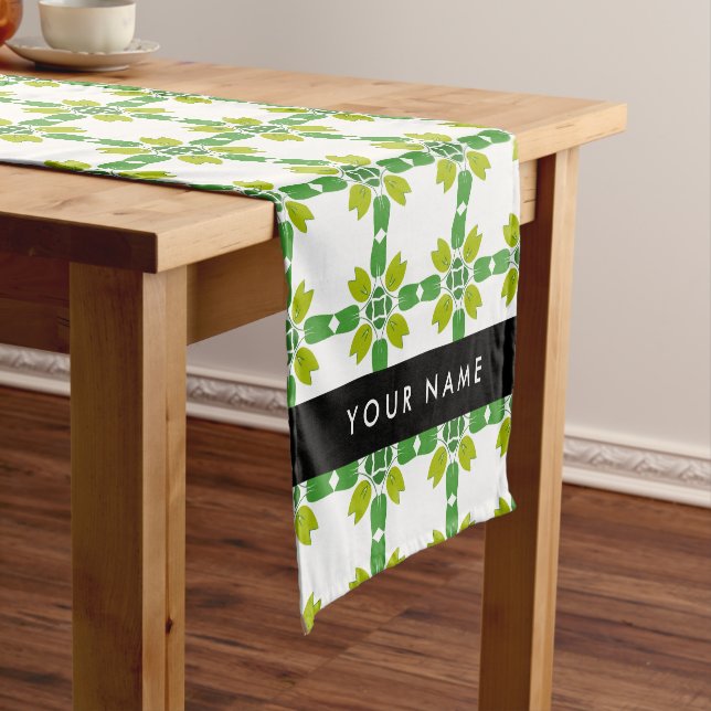 Leaf Pattern, Green Leaves, Your Name Short Table Runner (In Situ)