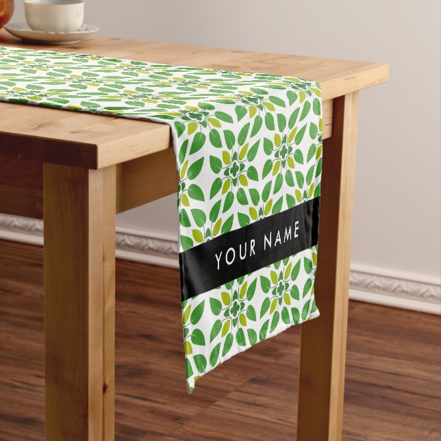 Leaf Pattern, Green Leaves, Your Name Short Table Runner (In Situ)
