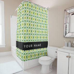 Leaf Pattern, Green Leaves, Your Name Shower Curtain