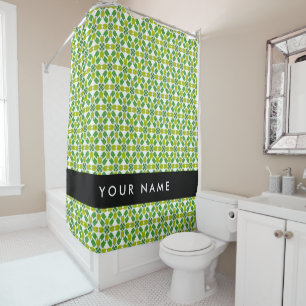 Leaf Pattern, Green Leaves, Your Name Shower Curtain