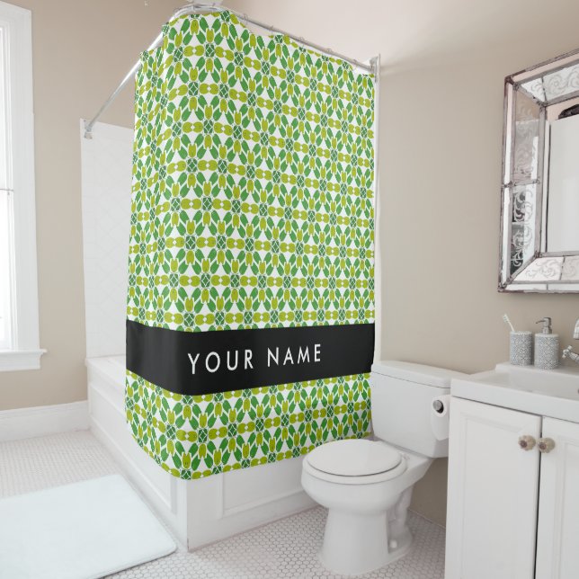 Leaf Pattern, Green Leaves, Your Name Shower Curtain (In Situ)
