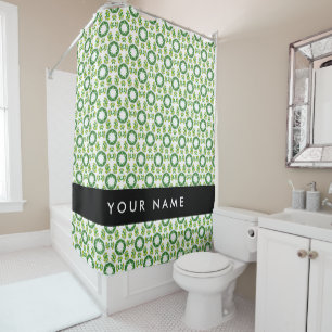 Leaf Pattern, Green Leaves, Your Name Shower Curtain