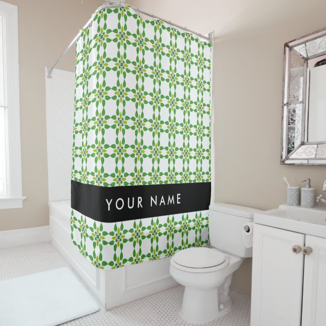 Leaf Pattern, Green Leaves, Your Name Shower Curtain (In Situ)