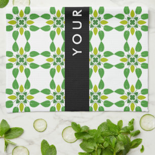 Leaf Pattern, Green Leaves, Your Name Tea Towel