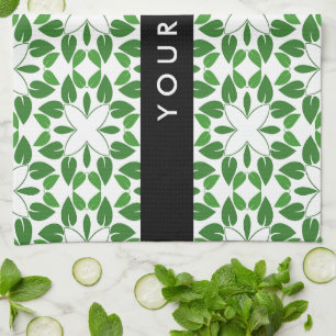 Leaf Pattern, Green Leaves, Your Name Tea Towel