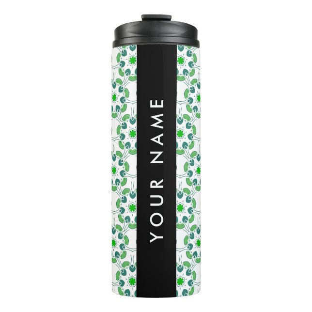 Leaf Pattern, Green Leaves, Your Name Thermal Tumbler (Front)