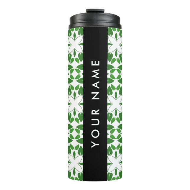 Leaf Pattern, Green Leaves, Your Name Thermal Tumbler (Front)
