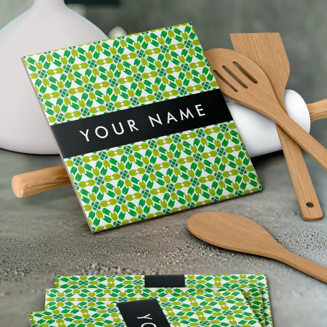 Leaf Pattern, Green Leaves, Your Name Tile (Creator Uploaded)