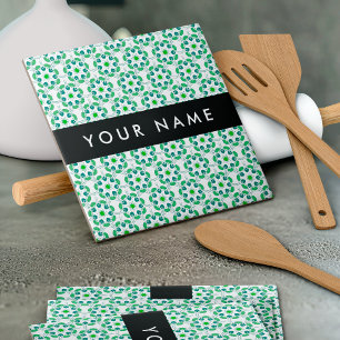 Leaf Pattern, Green Leaves, Your Name Tile
