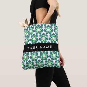 Leaf Pattern, Green Leaves, Your Name Tote Bag