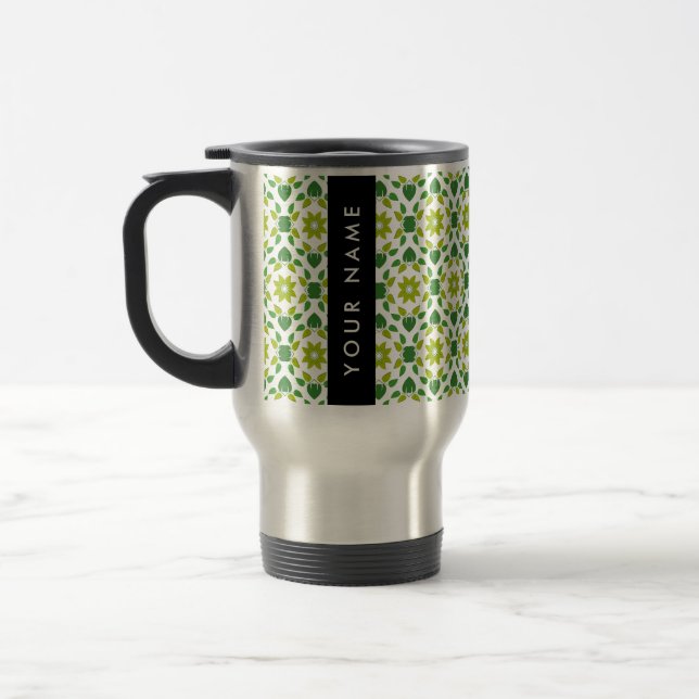 Leaf Pattern, Green Leaves, Your Name Travel Mug (Left)