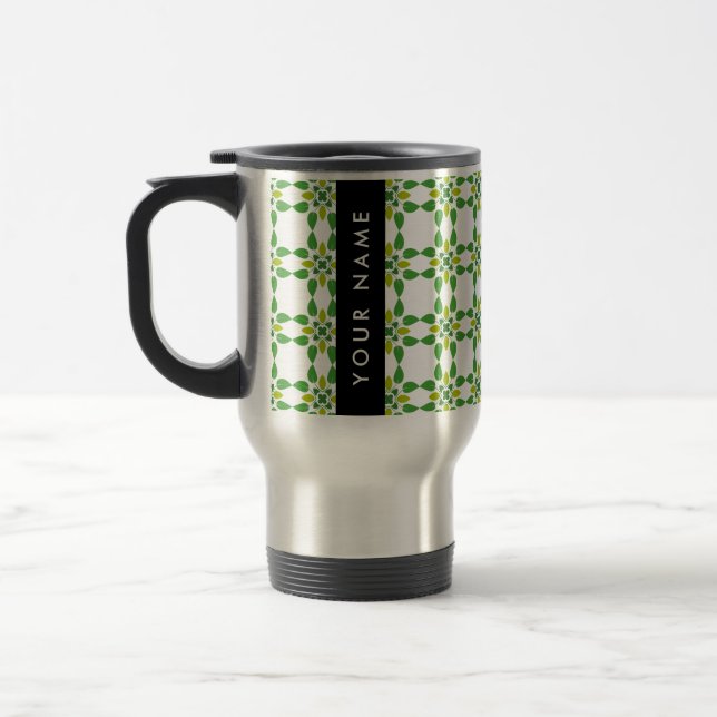 Leaf Pattern, Green Leaves, Your Name Travel Mug (Left)