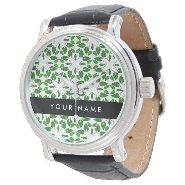 Leaf Pattern, Green Leaves, Your Name Watch (Angled)