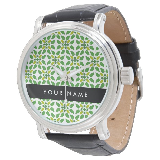 Leaf Pattern, Green Leaves, Your Name Watch (Angled)