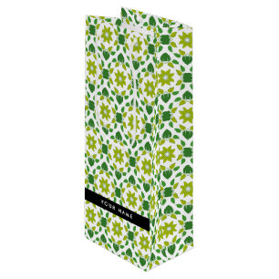 Leaf Pattern, Green Leaves, Your Name Wine Gift Bag