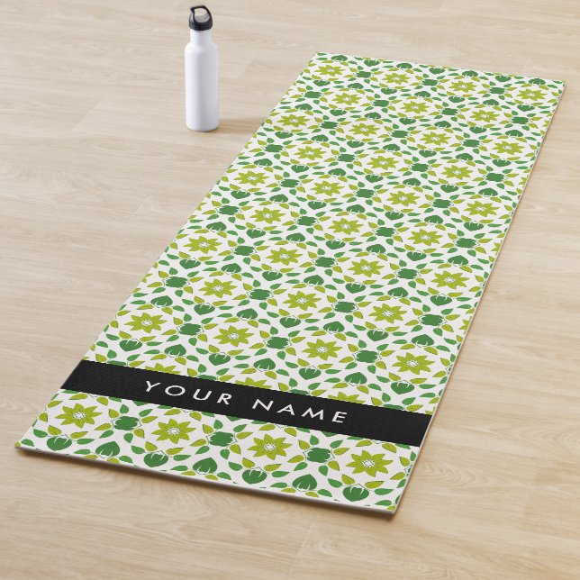 Leaf Pattern, Green Leaves, Your Name Yoga Mat (In Situ)