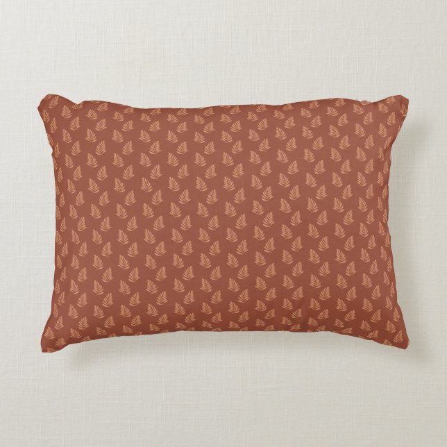Leaf pattern on warm brown background, decorative cushion (Front)