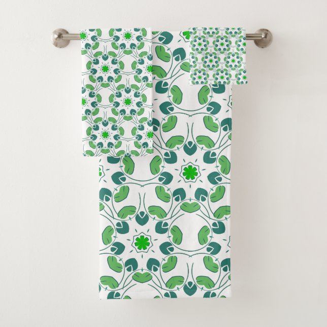 Leaf Pattern, Pattern Of Leaves, Green Leaves Bath Towel Set (Insitu)