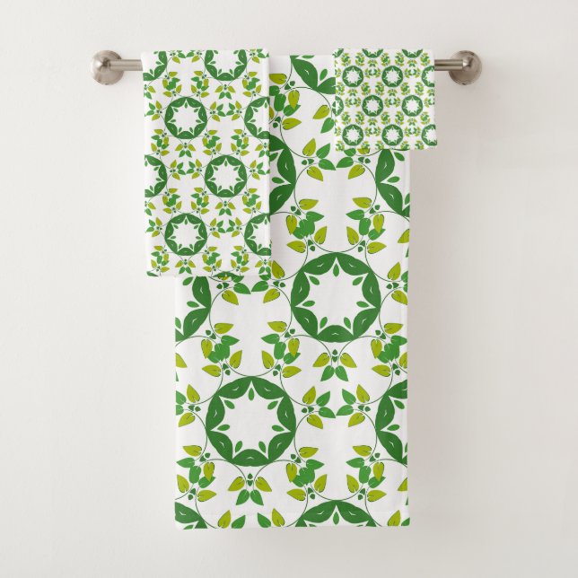 Leaf Pattern, Pattern Of Leaves, Green Leaves Bath Towel Set (Insitu)