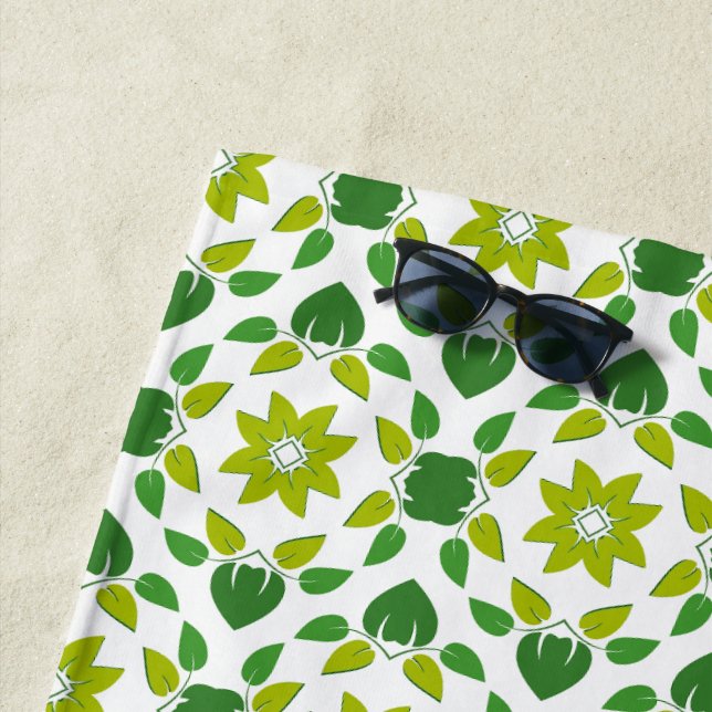 Leaf Pattern, Pattern Of Leaves, Green Leaves Beach Towel (In Situ)