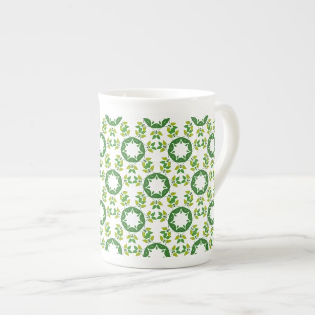 Leaf Pattern, Pattern Of Leaves, Green Leaves Bone China Mug (Front Right)