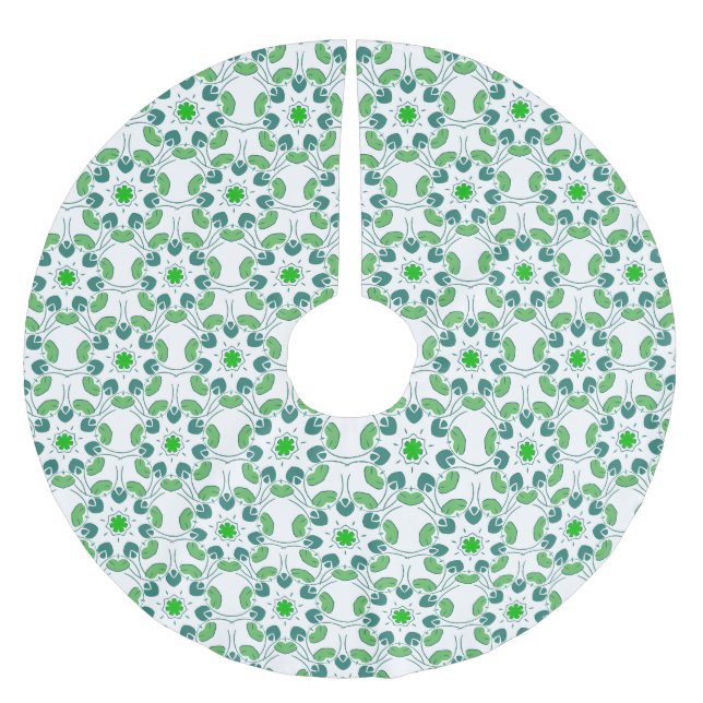 Leaf Pattern, Pattern Of Leaves, Green Leaves Brushed Polyester Tree Skirt (Front)