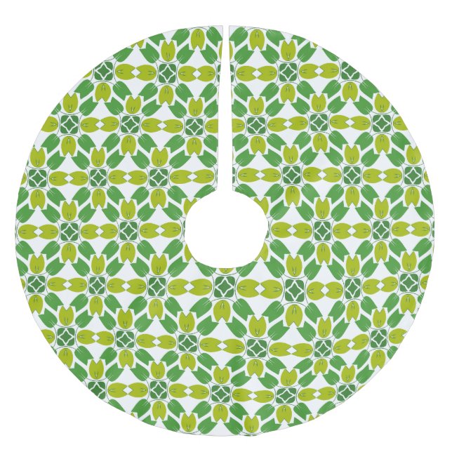Leaf Pattern, Pattern Of Leaves, Green Leaves Brushed Polyester Tree Skirt (Front)