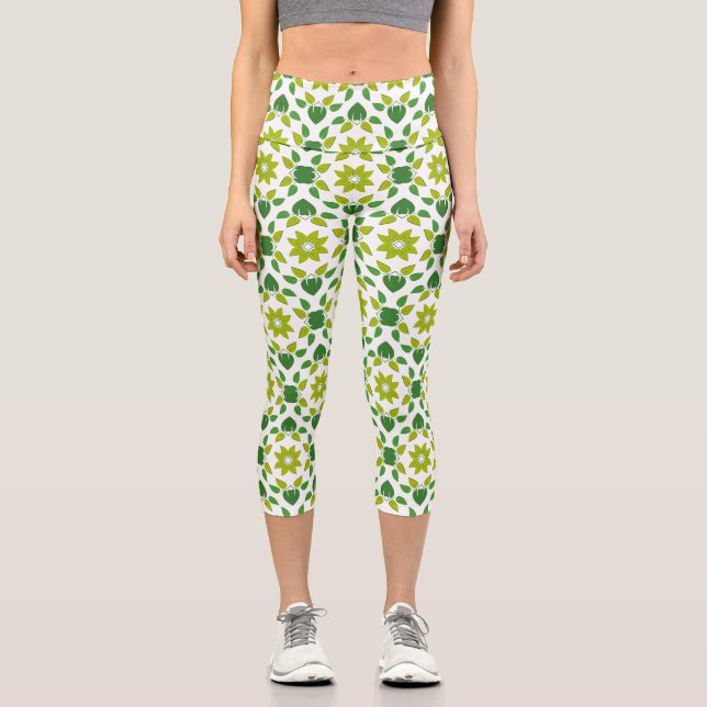 Leaf Pattern, Pattern Of Leaves, Green Leaves Capri Leggings (Front)